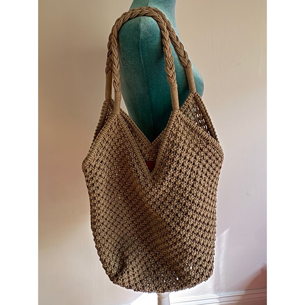 Vanessa Bruno Paris Beige Macramé Crochet Tote Bag Woven Boho Summer Cabas - Picture 5 of 8